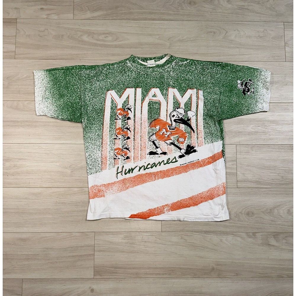 VINTAGE Miami Hurricanes‎ Magic Johnson Graphic T-shirt Men XL USA 90s AOP Rare